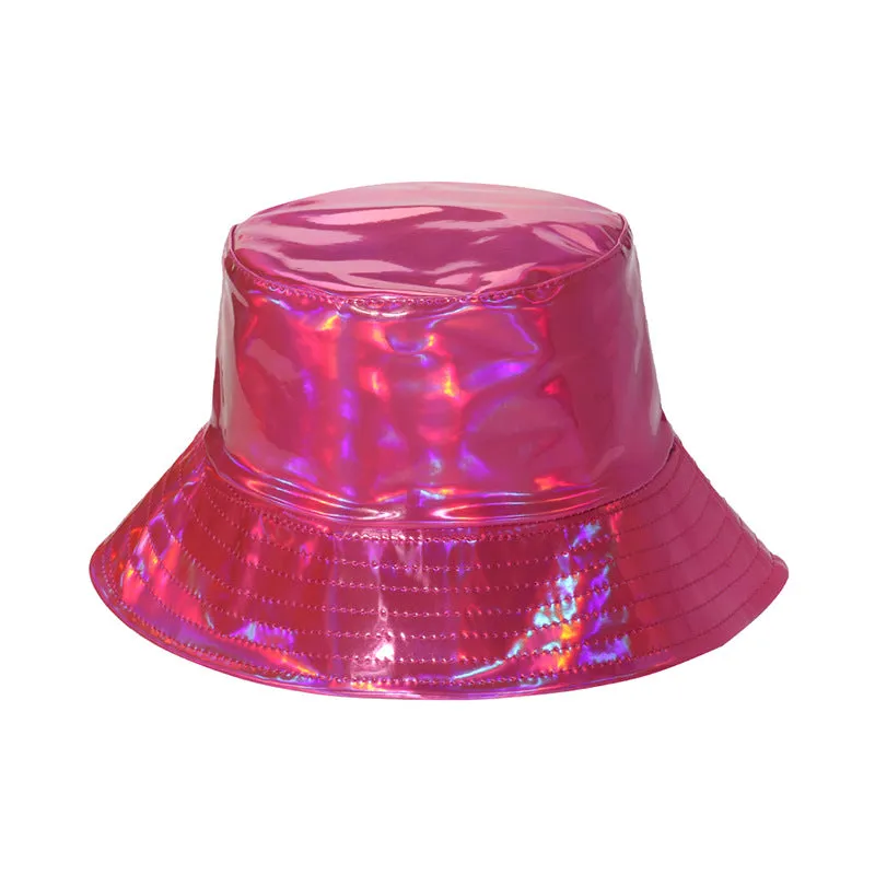 Metal PU fisherman hat fashion hip-hop street gold and silver pot cap men and women stage performance cap