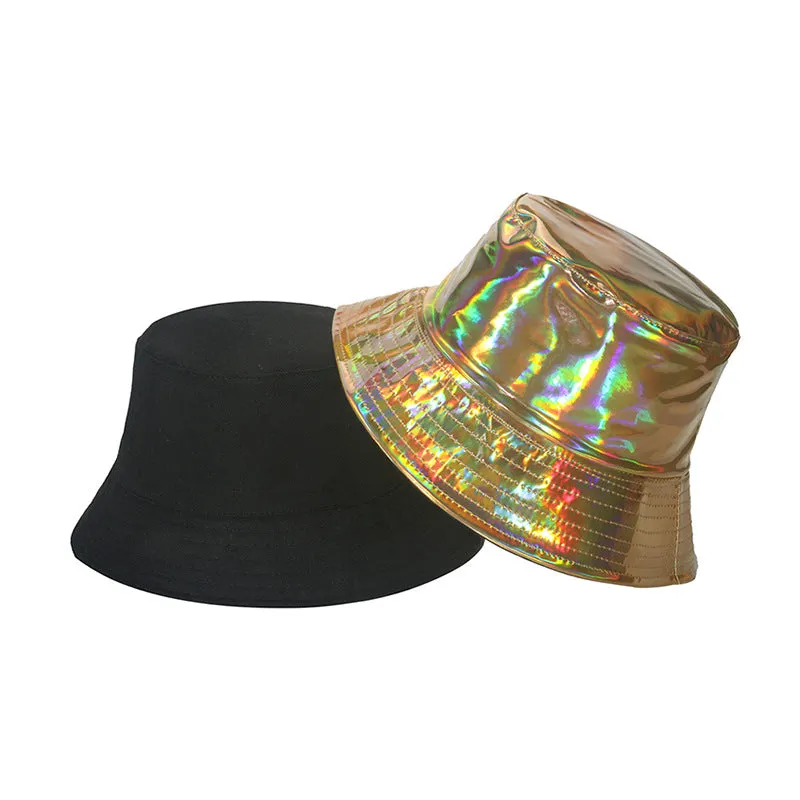 Metal PU fisherman hat fashion hip-hop street gold and silver pot cap men and women stage performance cap