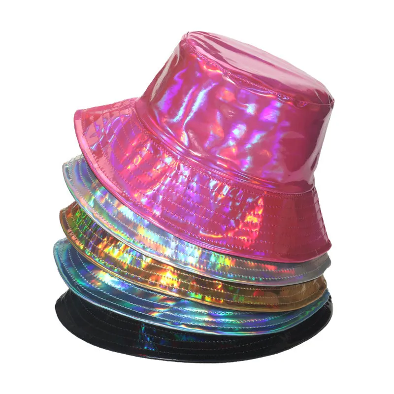 Metal PU fisherman hat fashion hip-hop street gold and silver pot cap men and women stage performance cap