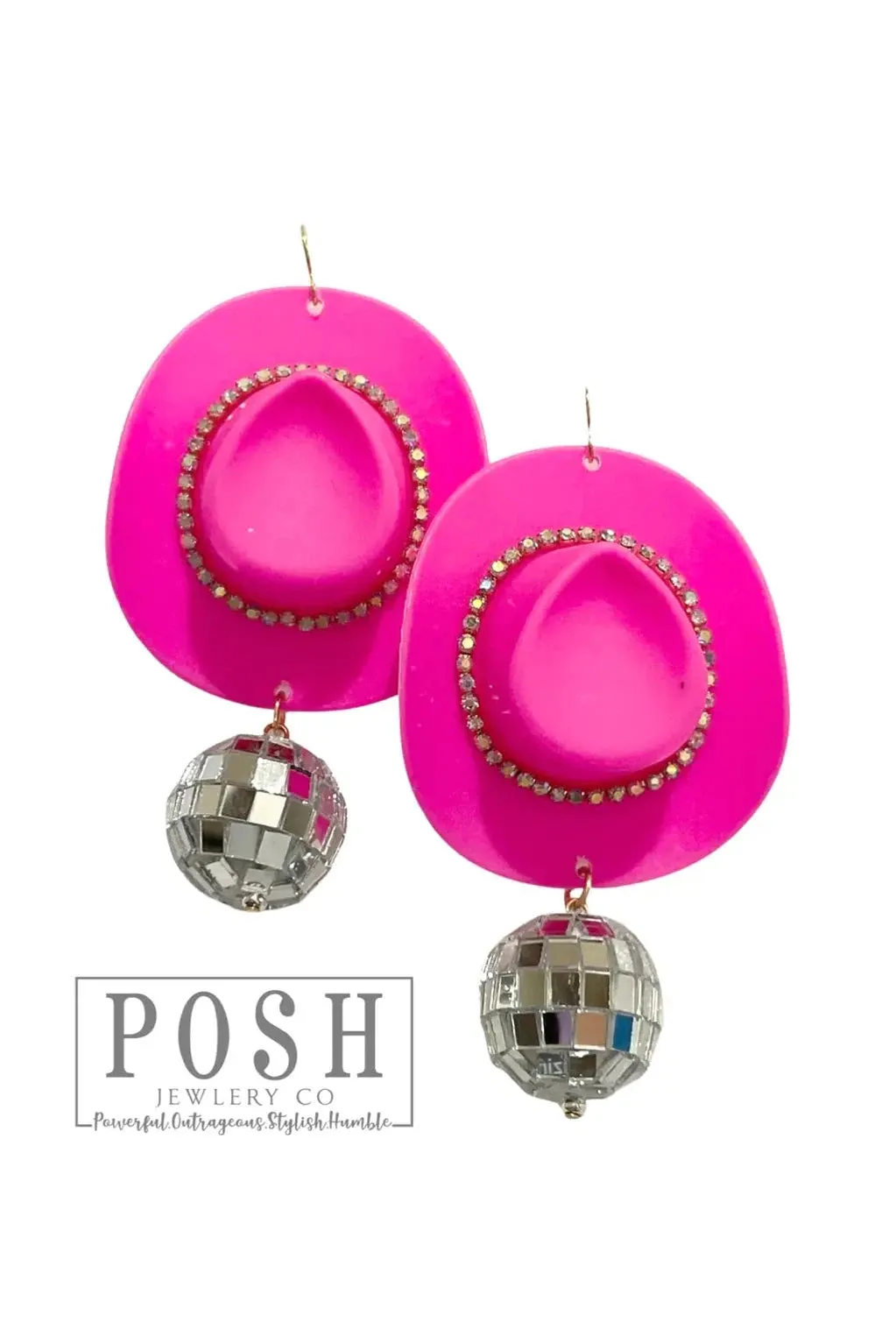 Posh Jewelry Co. Rhinestone Rimmed Cowboy Hat Disco Ball Earring