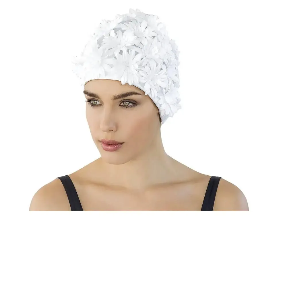 Pretty White Flowery Swimming Hat by Fashy