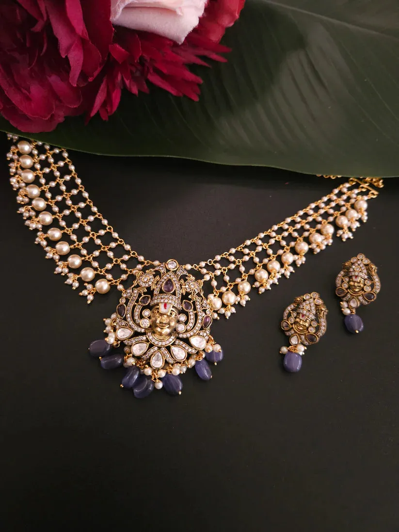 Purple Victorian polki necklace with earrings