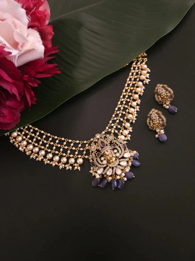 Purple Victorian polki necklace with earrings