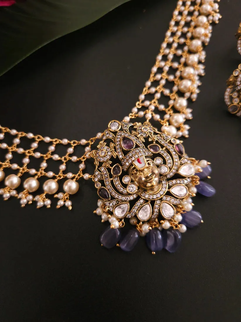 Purple Victorian polki necklace with earrings