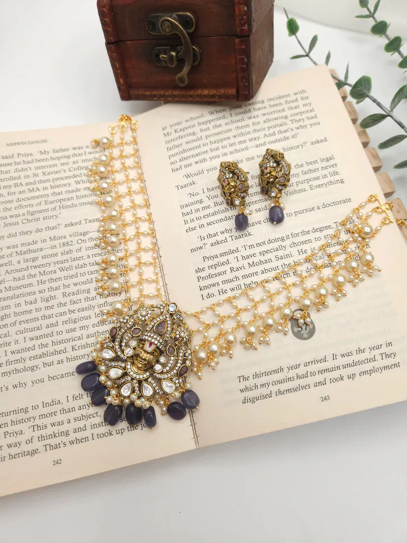 Purple Victorian polki necklace with earrings