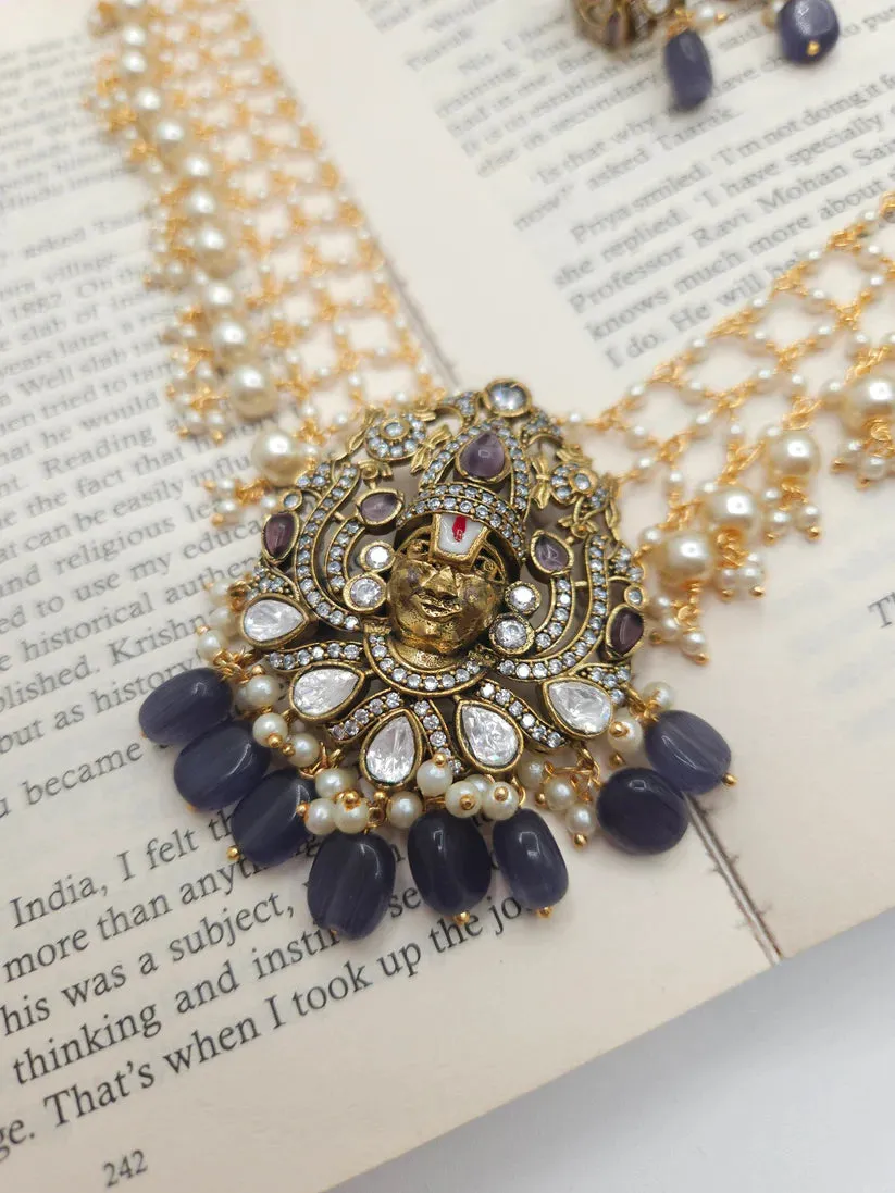 Purple Victorian polki necklace with earrings