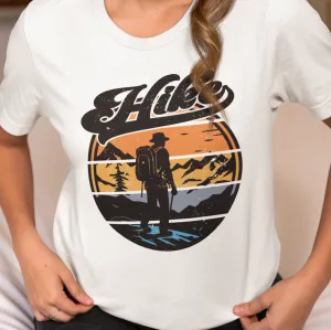 Retro Hiking Shirt, Vintage Distressed Style Nature Tee, Outdoor Adventure Shirt, Mountain Sunset Top, Camping Graphic Tee, Unisex Jersey