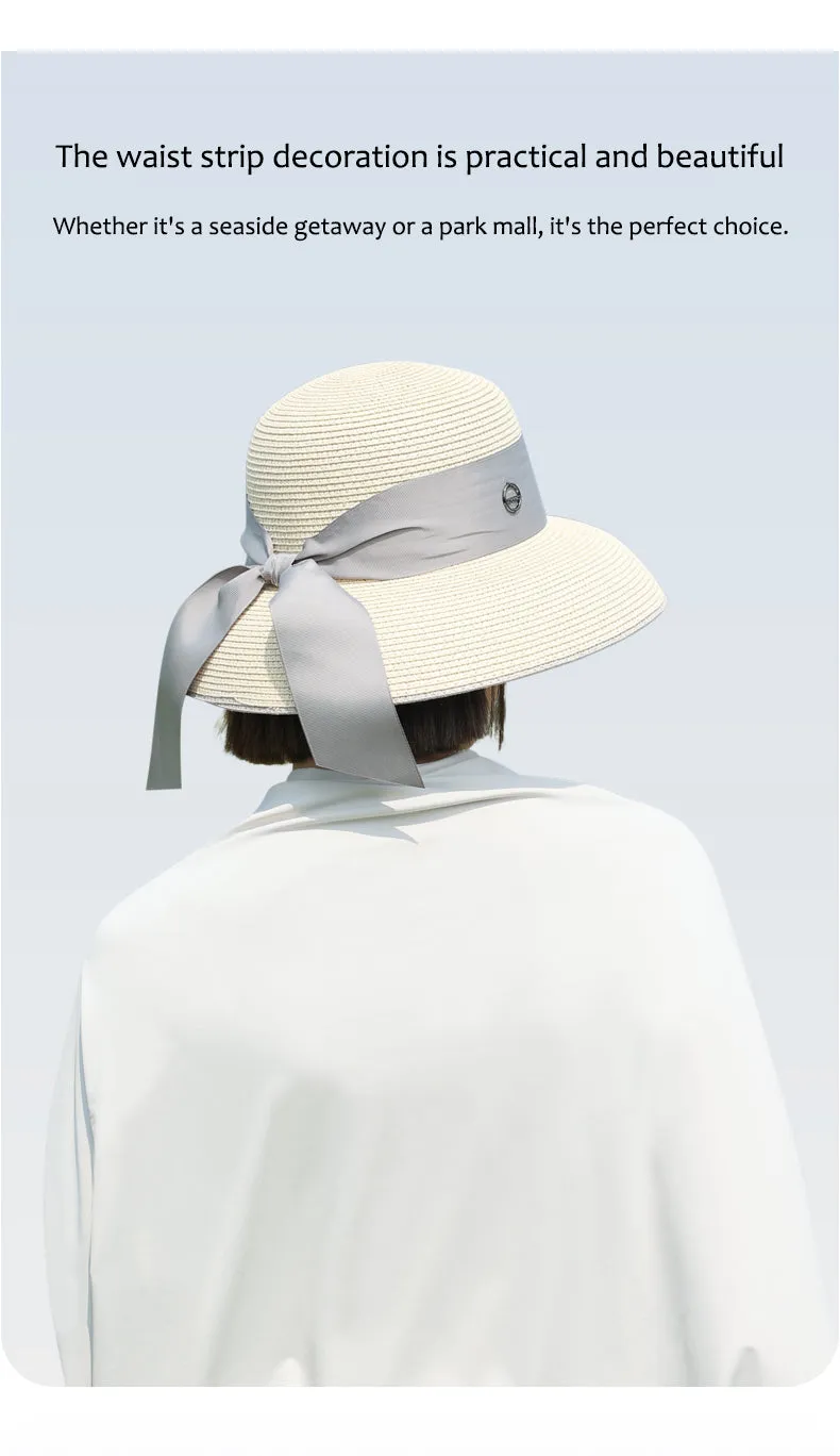 Sidiou Group ANNIOU Summer Women's Elegant Retro Straw Hat Beach Travel Seaside Vacation Sunscreen Breathable Large Brim UV Sun Shade Hat