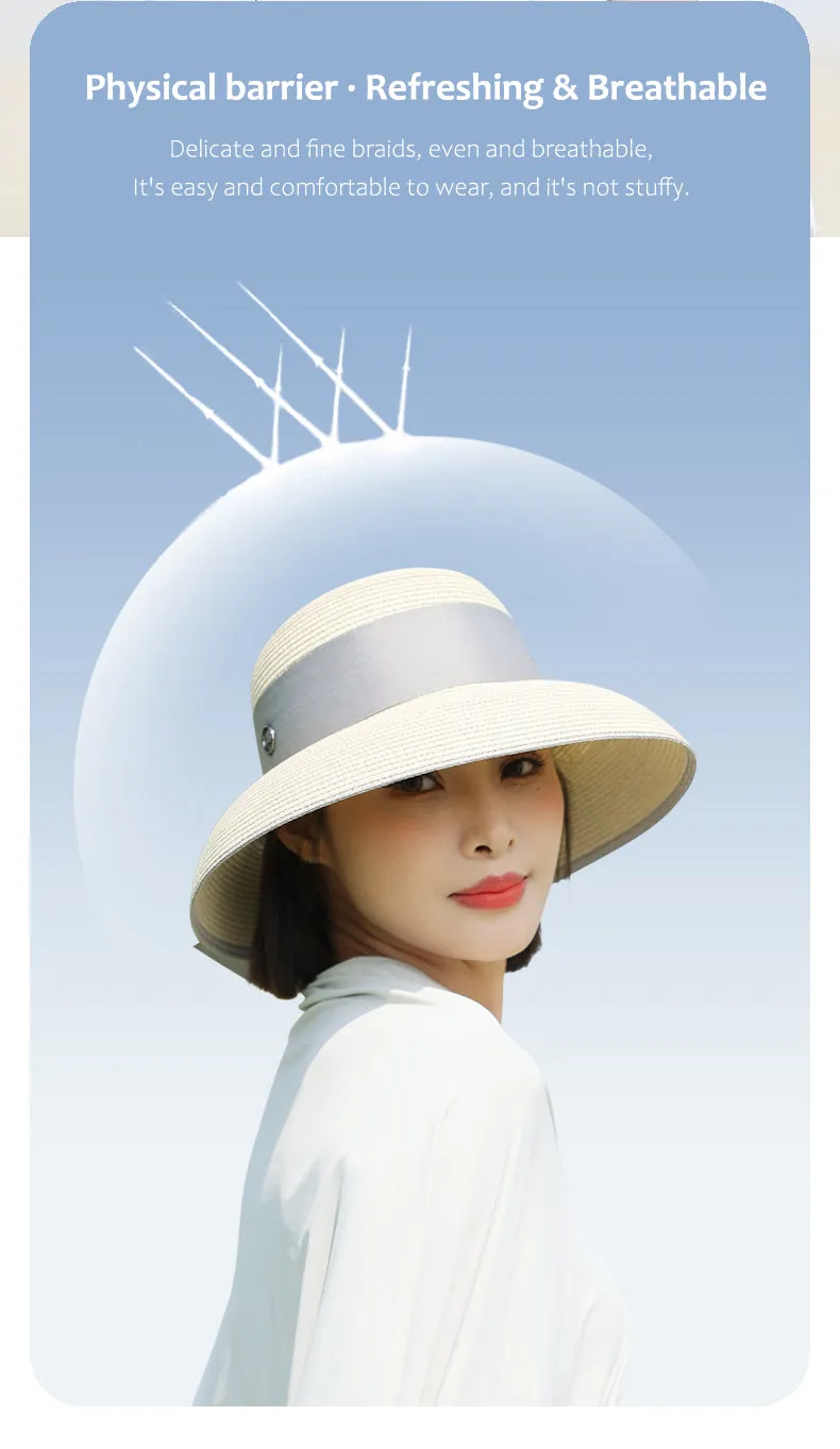 Sidiou Group ANNIOU Summer Women's Elegant Retro Straw Hat Beach Travel Seaside Vacation Sunscreen Breathable Large Brim UV Sun Shade Hat