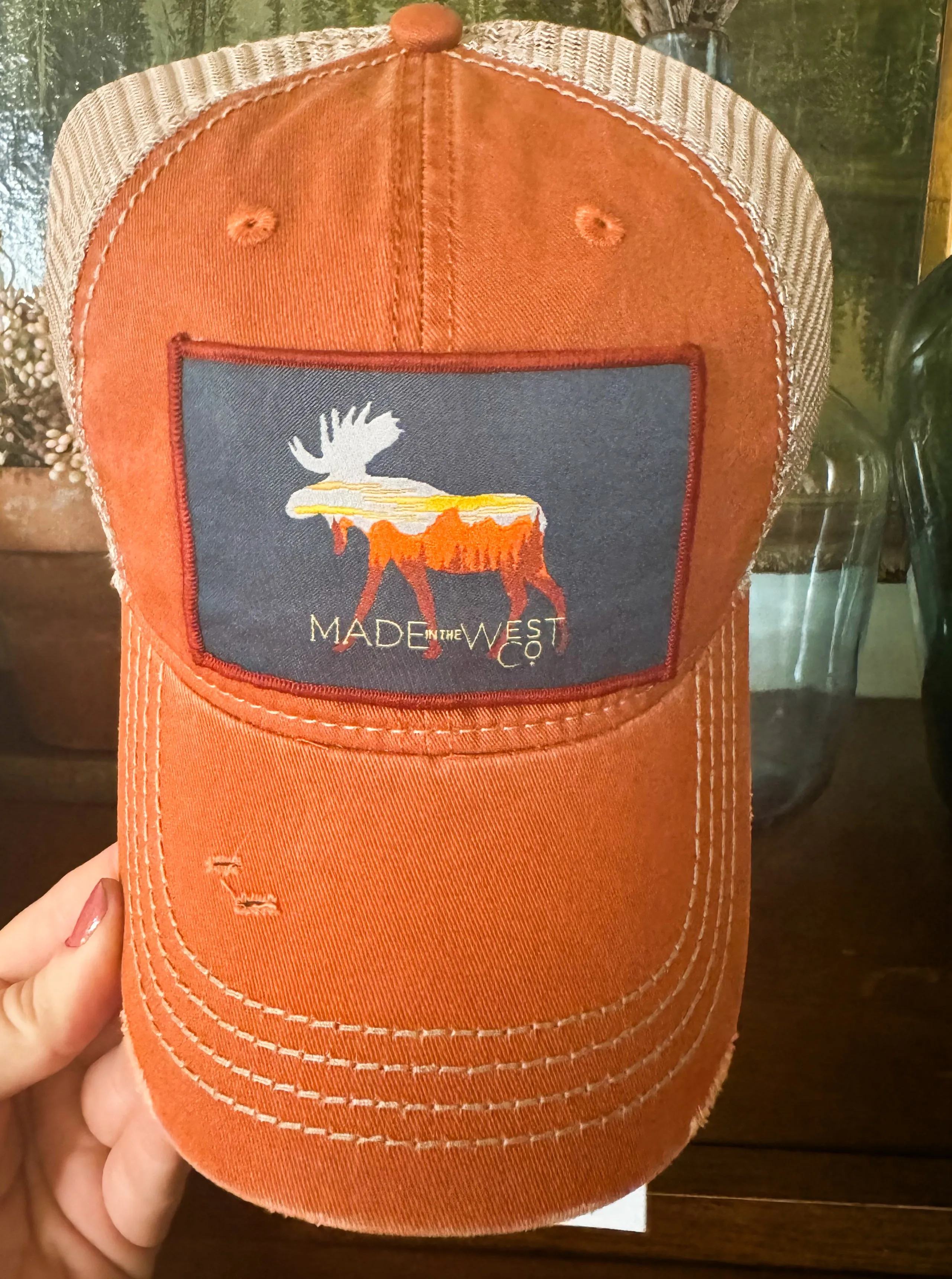Teton Moose Patch Distressed Dad Hat - Rust