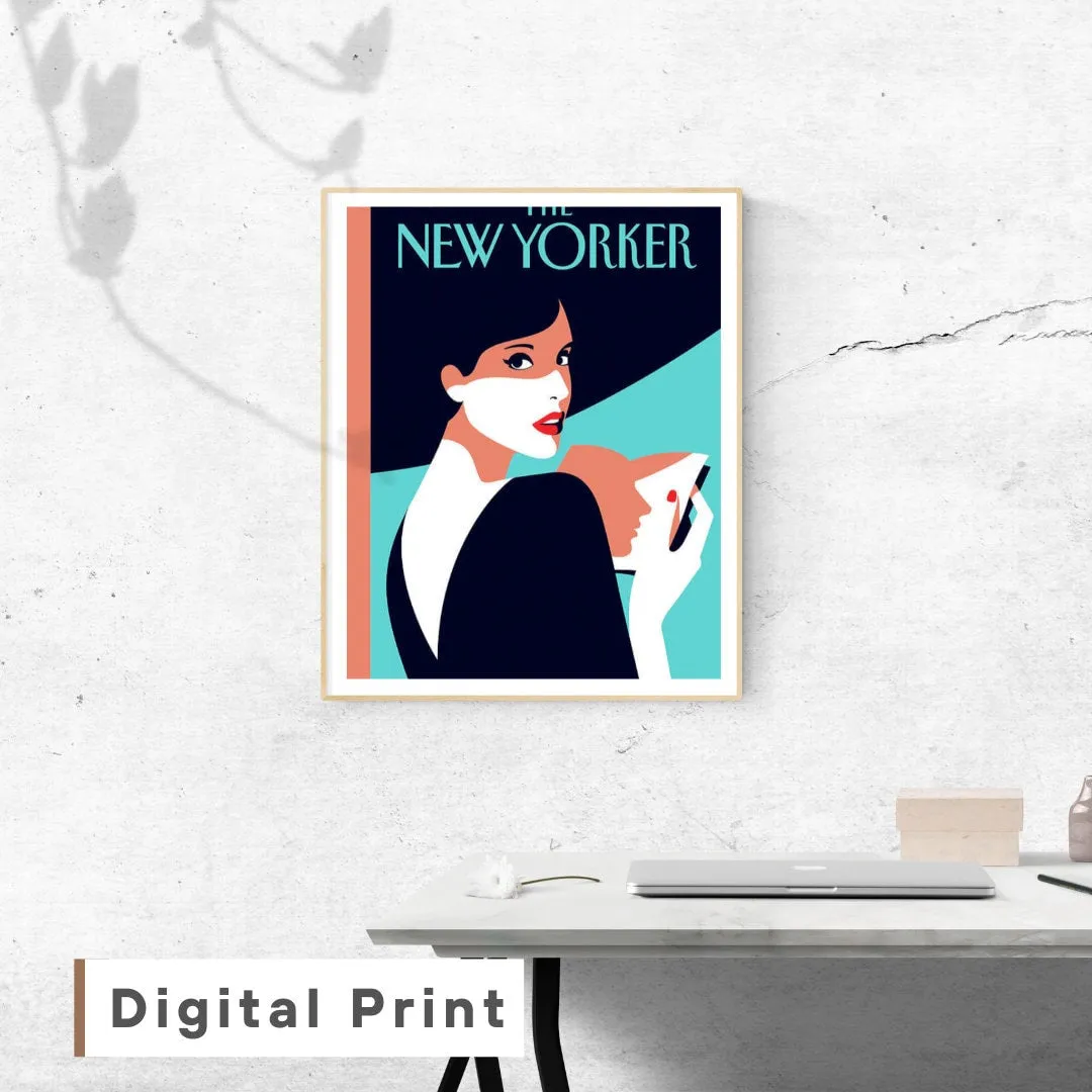 The New Yorker Lady Wearing Hat Page Turner June 2016 Edition PRINTABLE ART, The New Yorker Magazine Print, Trendy Magazine Art, Glam Decor