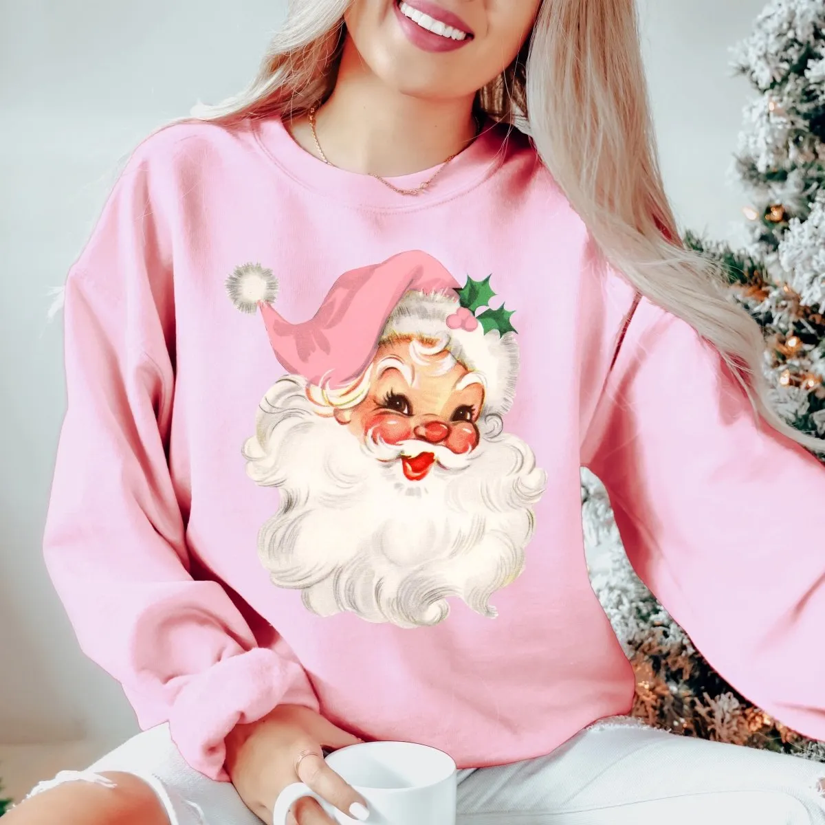 Vintage Santa Pink Hat Wholesale Sweatshirt
