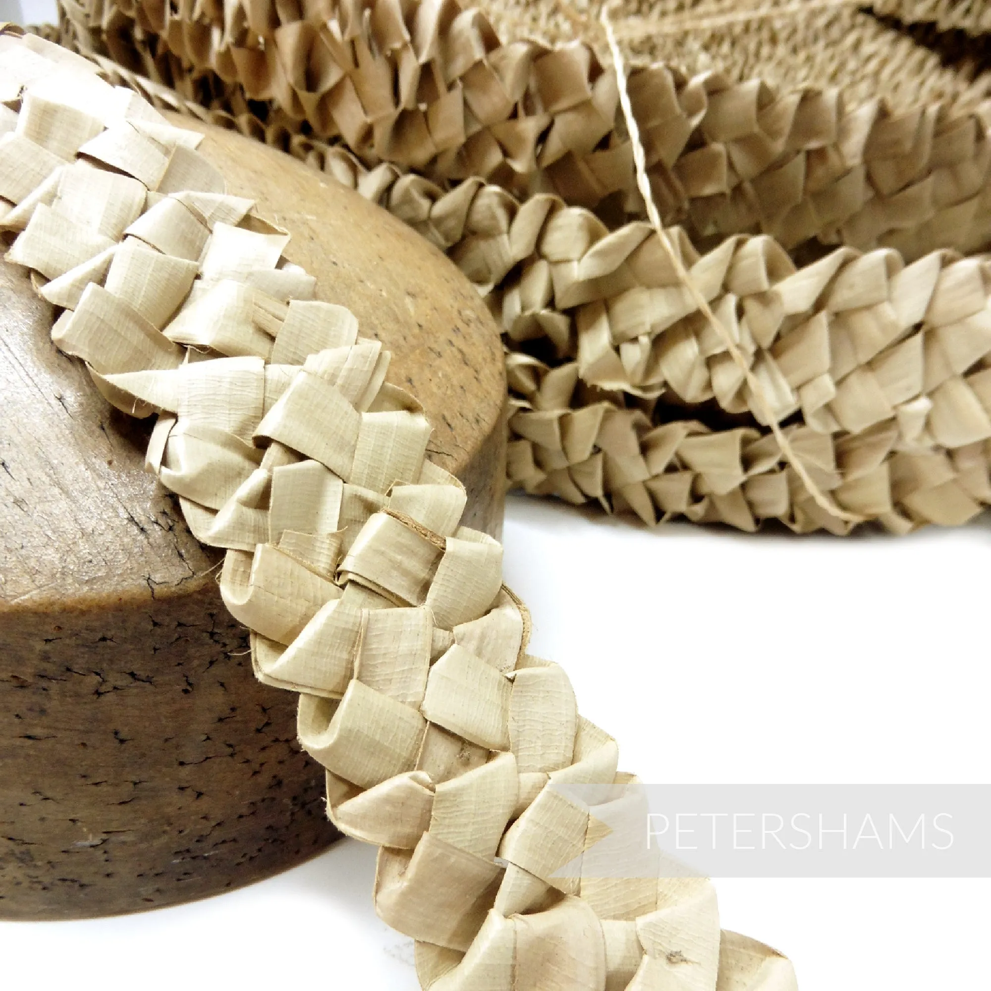 Vintage Wide Ruffle Natural Strip Straw Braid - 40mm Wide